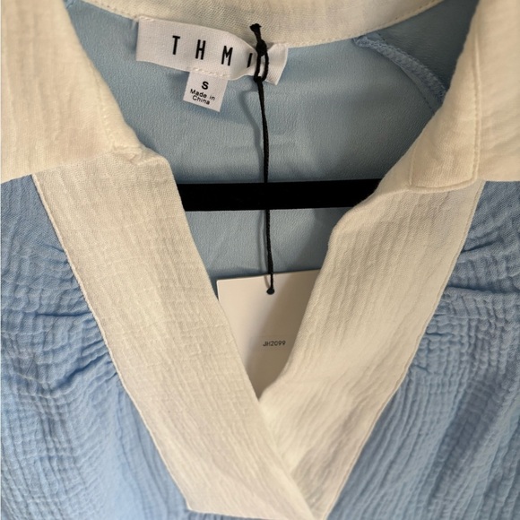 THML Light Blue Puff Sleeve Tunic Top with White Contrast Collar|size small| NWT - Picture 2 of 11